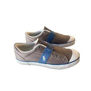 Polo Ralph Lauren Mens Casual Sneakers Size 11D Gray & Blue Canvas Fabric Upper